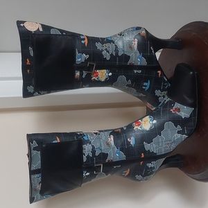 Sharif Barcelona Mid-Calf Boots European Map Square Toe Womens Size 8M